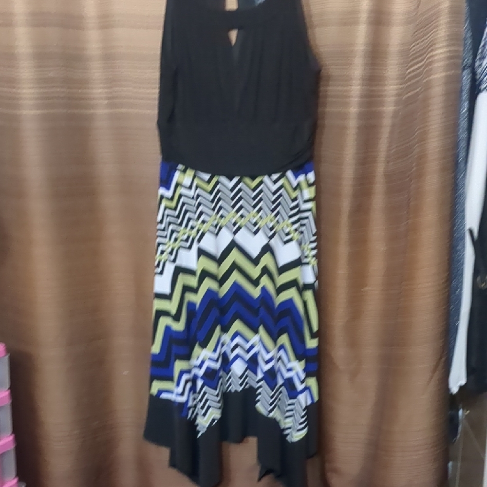 Enfocus Studio Black Bodice Multicolor Chevron High-Low Dress